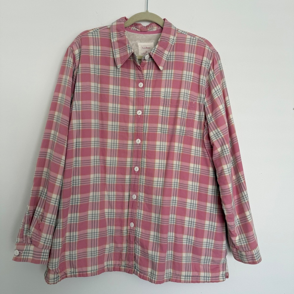 Vintage LL Bean Women's Shacket XL Pink Plaid‎ Fleece Lined FLAWS see Pictures